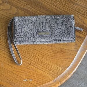 Kenneth Cole Reaction Gray Crocodile Embossed Wristlet